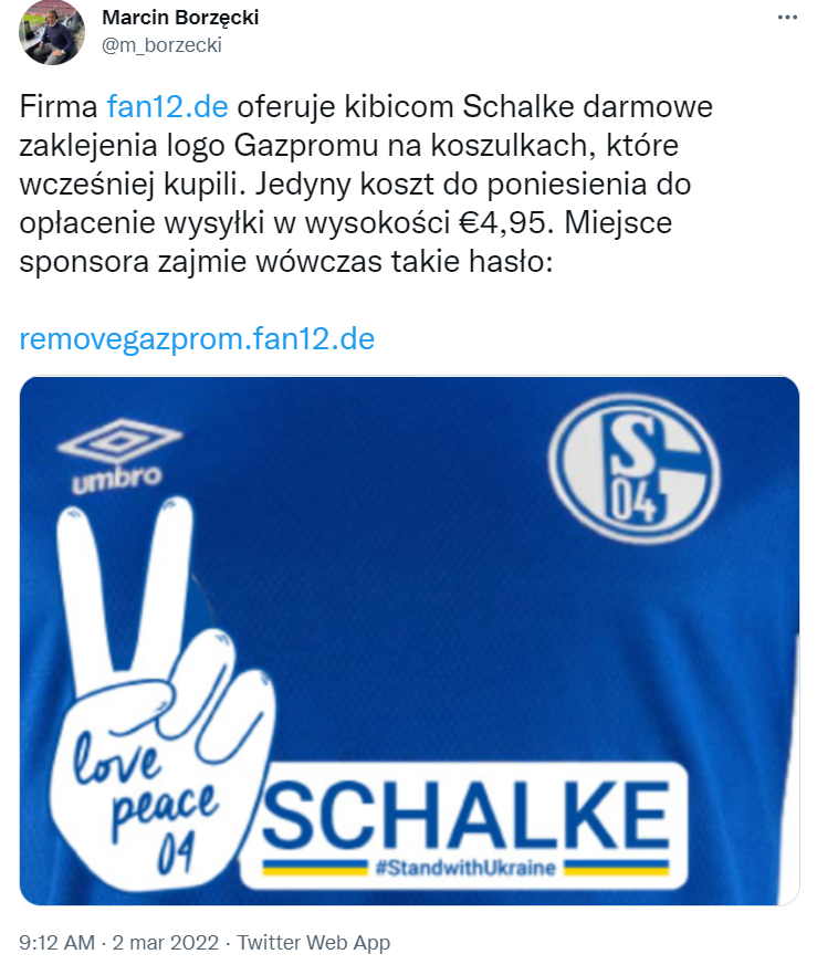 PIĘKNY GEST niemieckiej firmy w stosunku do posiadaczy koszulek Schalke z logo Gazpromu <3